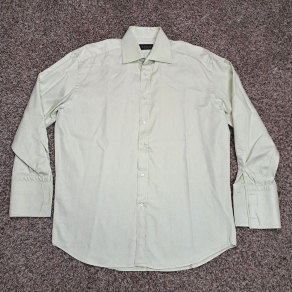 Canali French Cuff Dress Shirt XL 16 Light Green Men's Made in‎ Italy Cotton